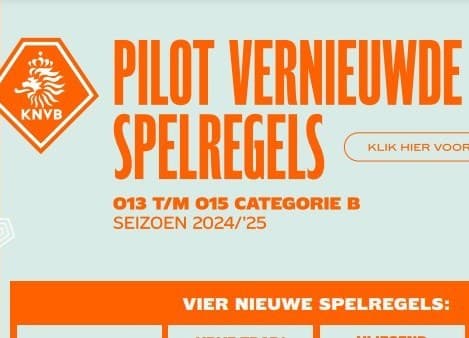 Pilot vernieuwde spelregels Categorie B: O13 t/m O15 Categorie A: MO13 en MO15