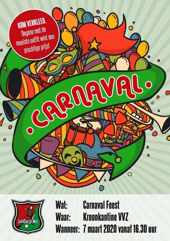 Zaterdag carnavalsfeest bij VVZ